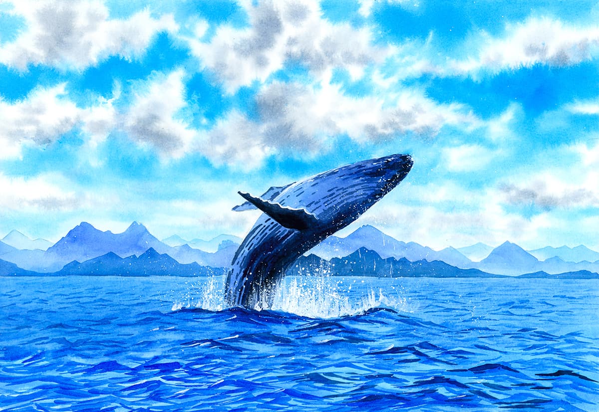Blue Whale Jumping Out of The Ocean Wallpaper pattern detail