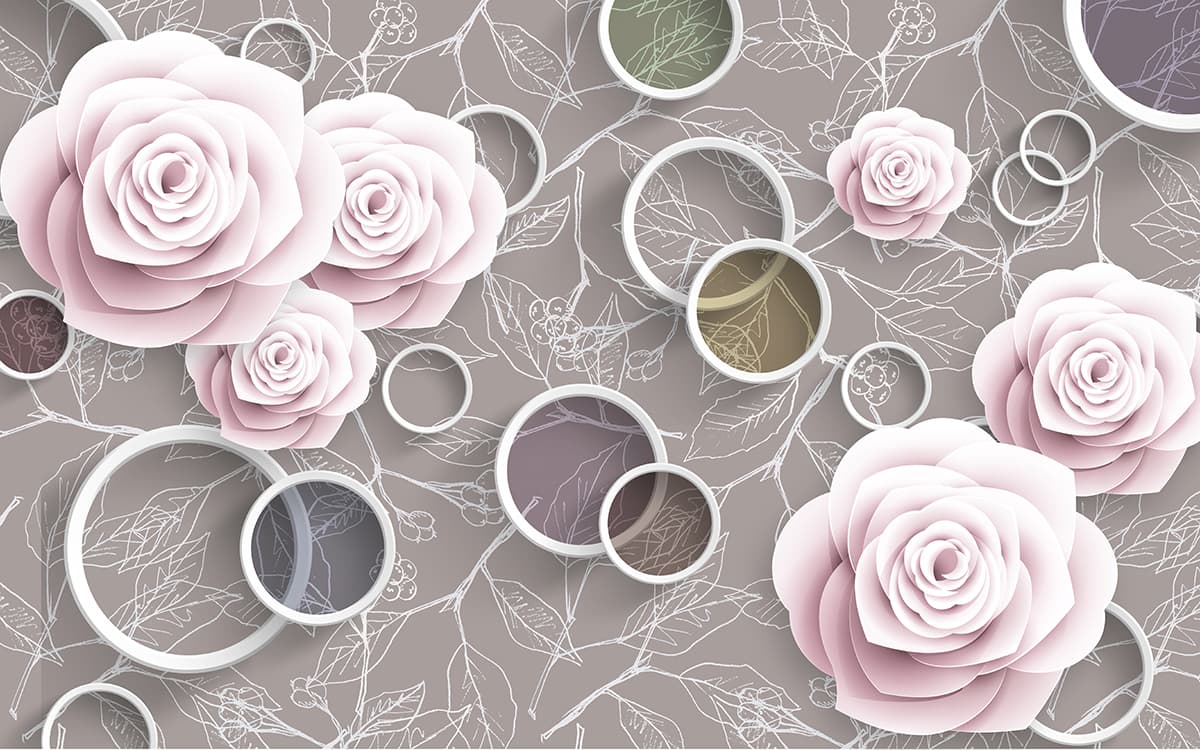 A wallpaper with flowers and circles pattern detail