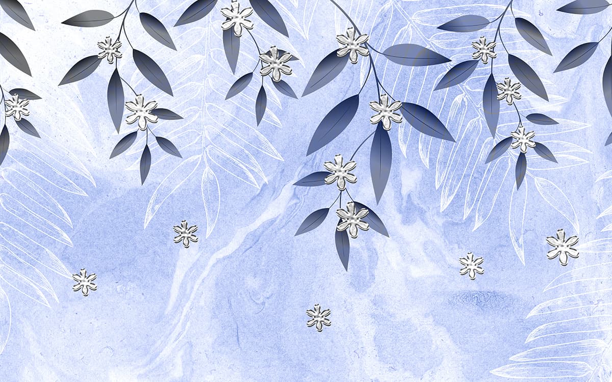 Blue and White Floral Background Elegant Wallpaper pattern detail