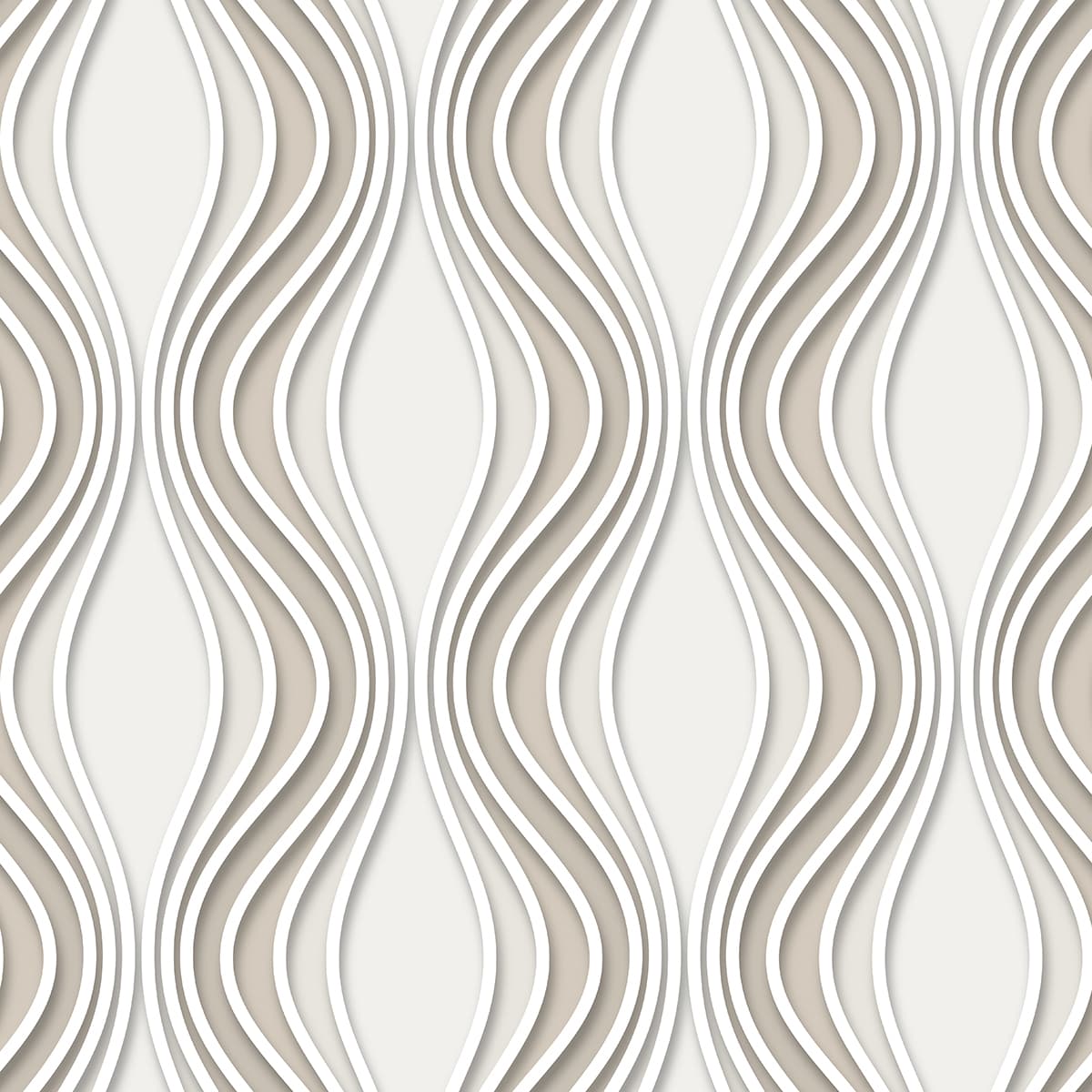 Elegant White Tan Wavy Pattern Neutral Tone Wallpaper pattern detail