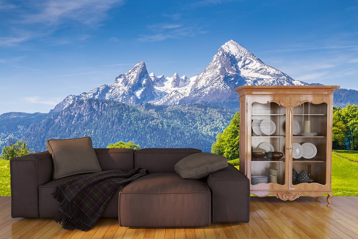 Mountain Scenery Wallpaper for Walls shown in a room