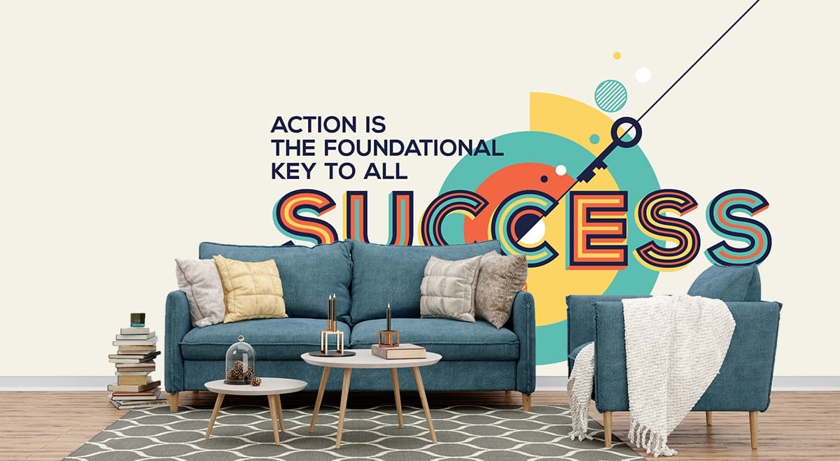 Abstract Colorful Text and Key Art Wall Wallpaper shown in a room