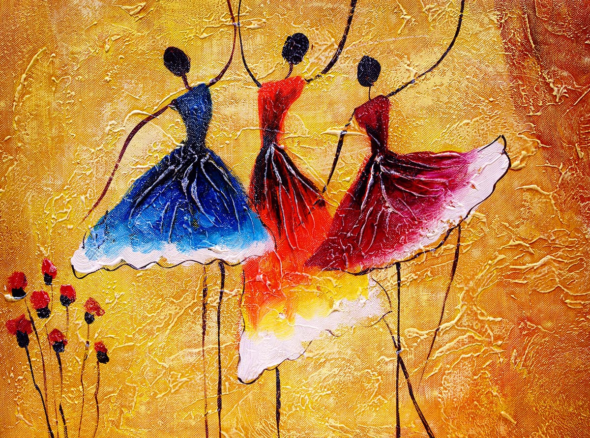 Spanish Dance Painting of Three Women Wallpaper pattern detail