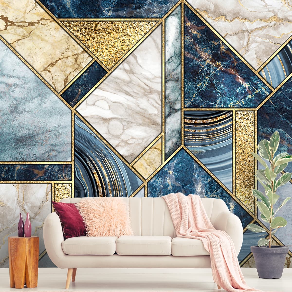 Modern Tile Texture Surface Design wallpaper shown in a room