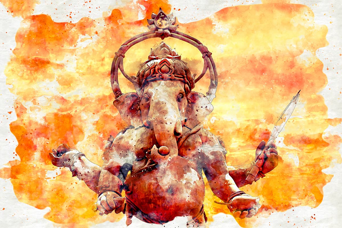 Artistic Watercolor Ganesh ji Wallpaper pattern detail