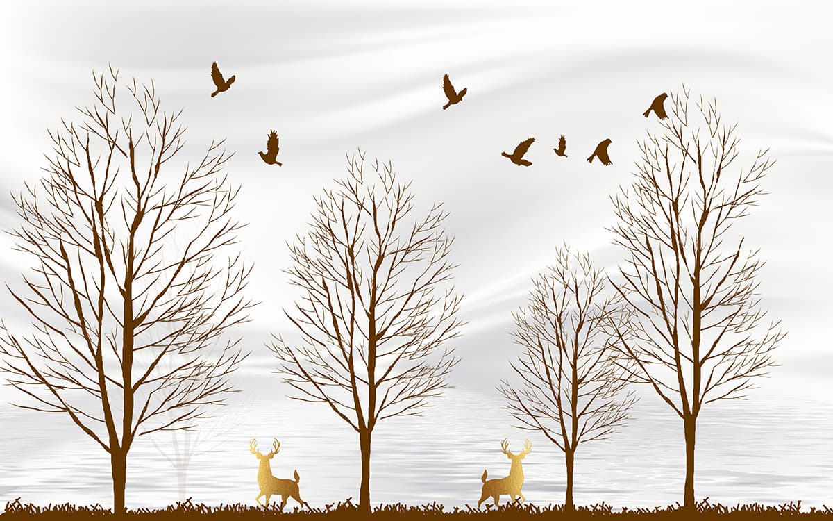 Golden Deer and Trees Jungle Design Wallpaper pattern detail
