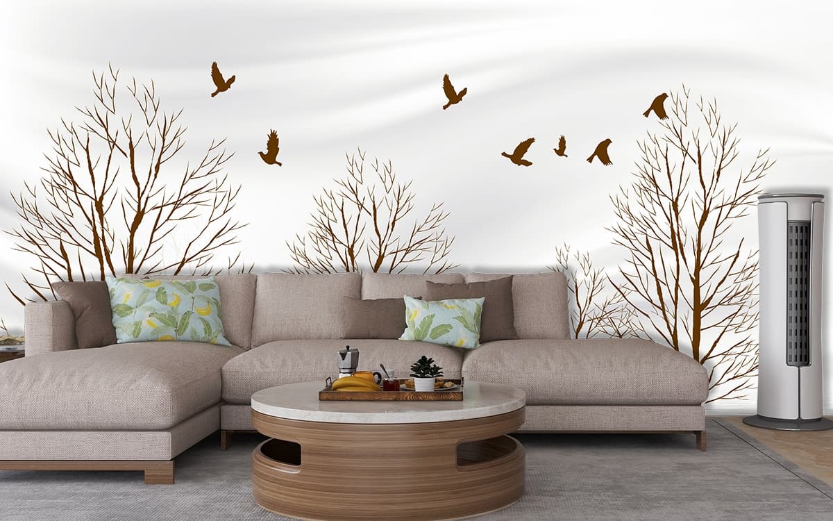 Golden Deer and Trees Jungle Design Wallpaper shown in a room