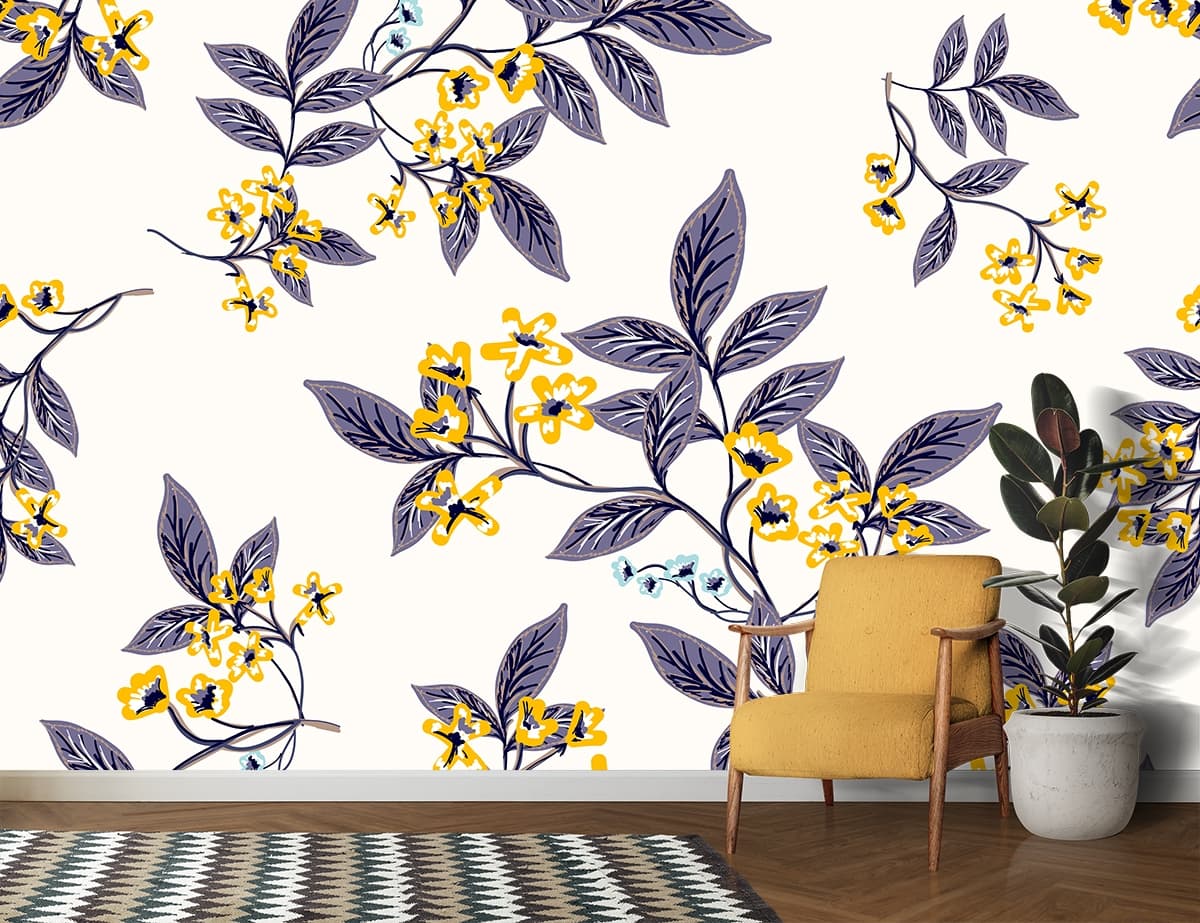 A Seamless Botanical Pattern Wallpaper shown in a room