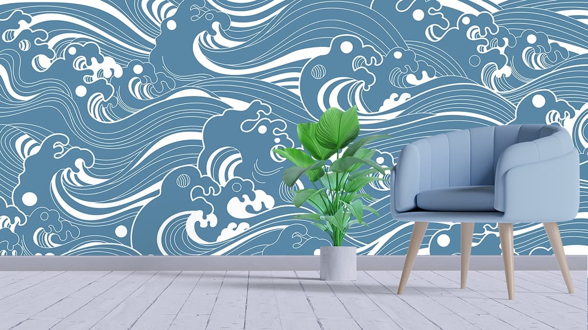 A pattern of waves and bubbles shown in a room