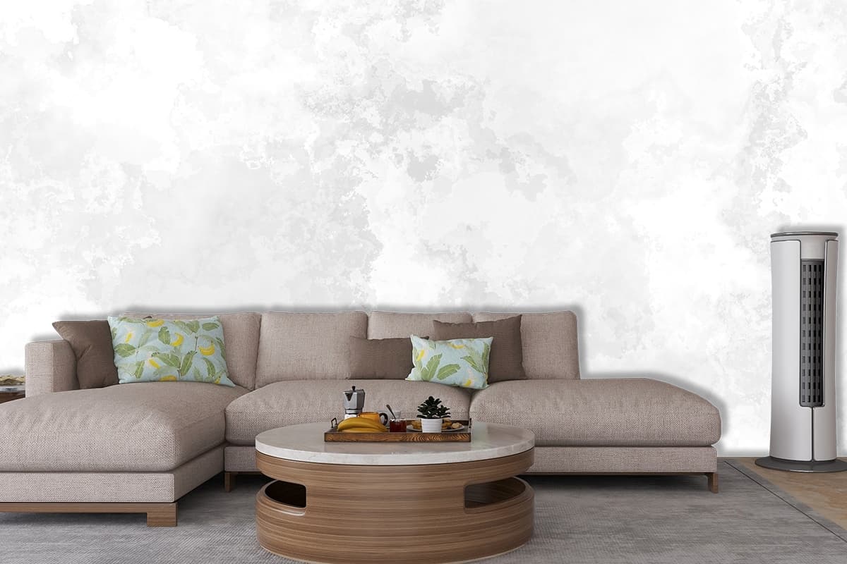 Elegant White and Gray Abstract Texture Wallpaper shown in a room