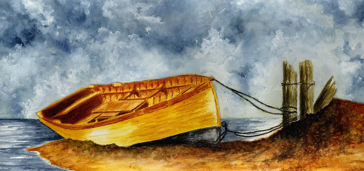 Minimal Beach Landscape with Single Boat Wallpaper pattern detail