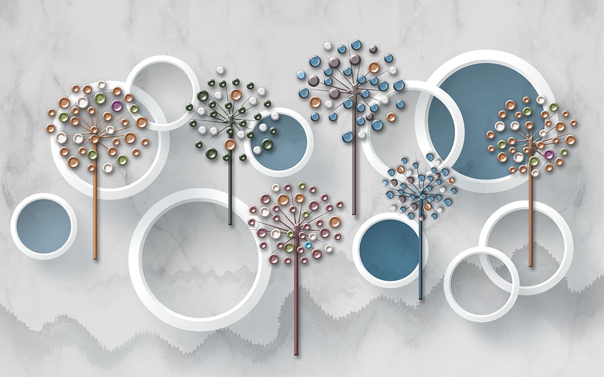 A wall art with circles and flowers pattern detail