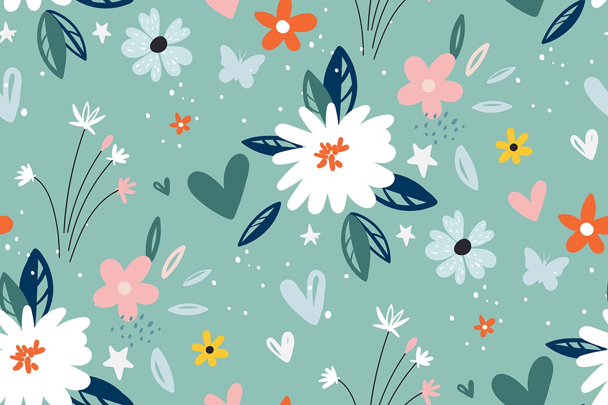 A pattern of flowers and hearts pattern detail