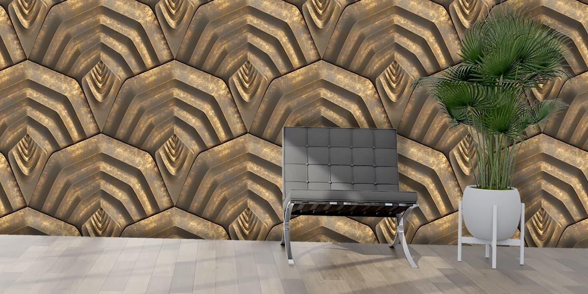 Gold and Brown Metal Texture Luxury Wall Mural Wallpaper shown in a room