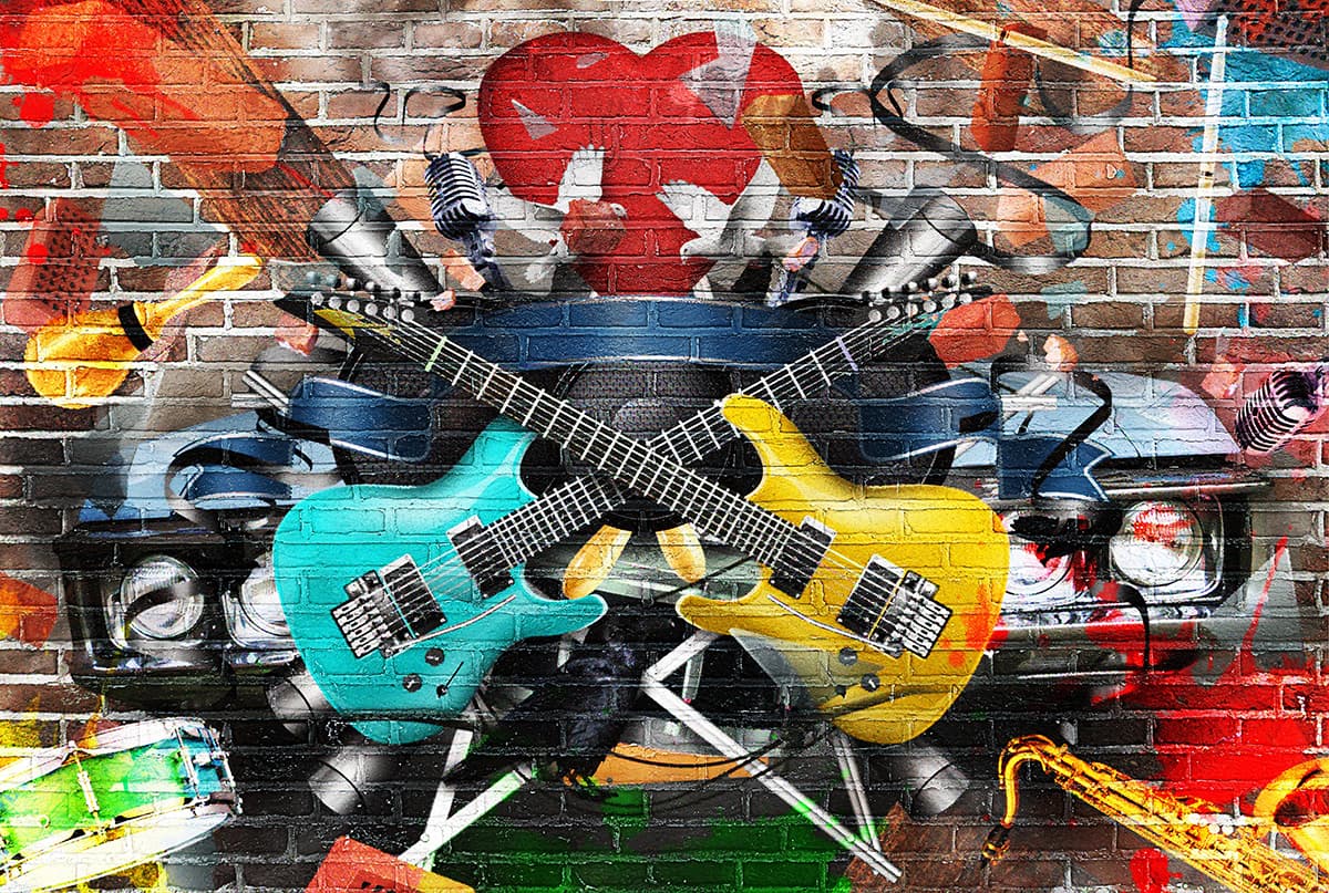 Elegant Guitar Wall Art Mural Design Wallpaper pattern detail