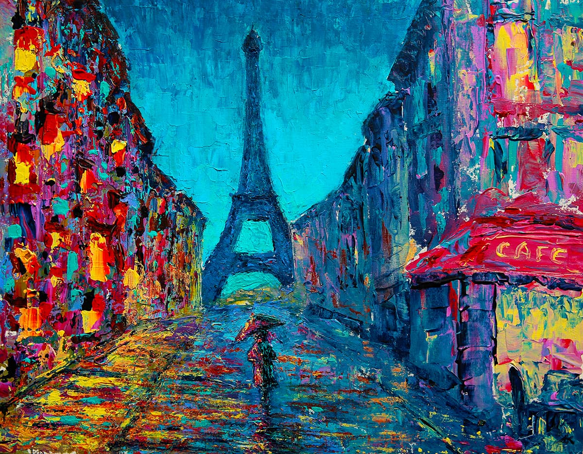 Artistic Street View with Tower Scenic Wallpaper pattern detail