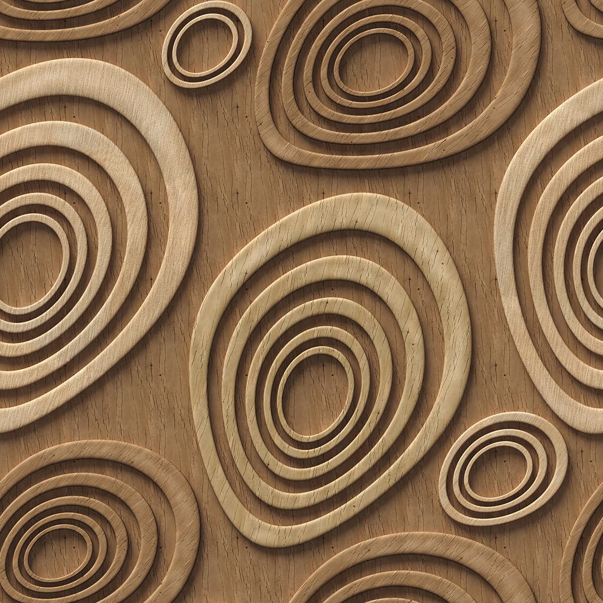 Elegant Carved Circle Wood Panel Design Wallpaper pattern detail