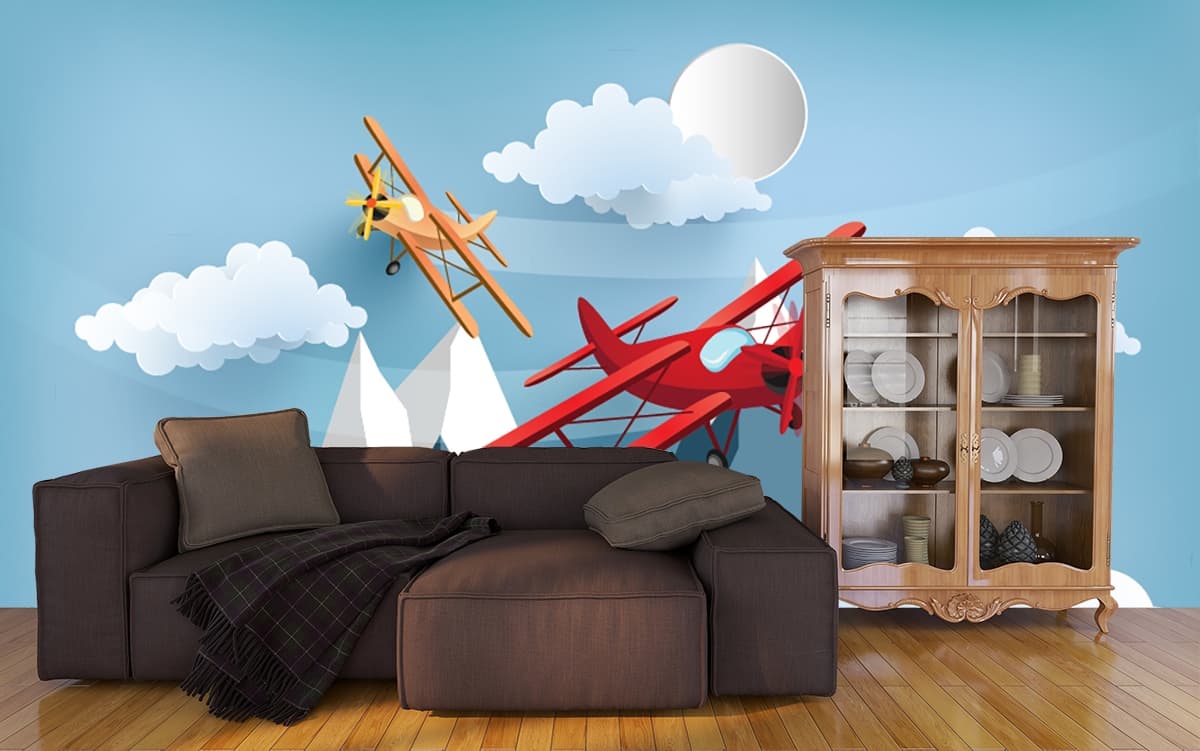 Airplane Kids Room Wallpaper for Walls shown in a room