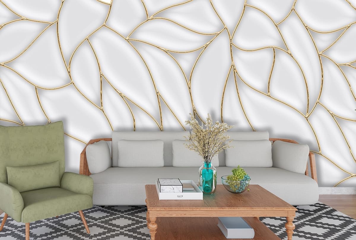 A white and gold pattern shown in a room