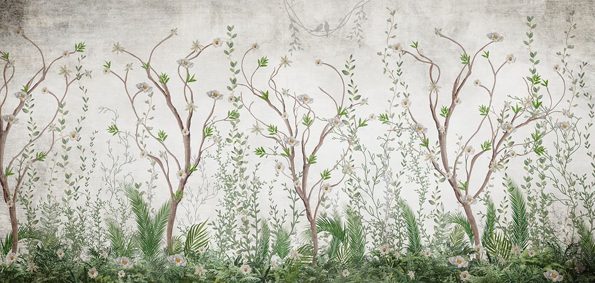 Aesthetic Tropical Plants and Flowers Wallpaper pattern detail