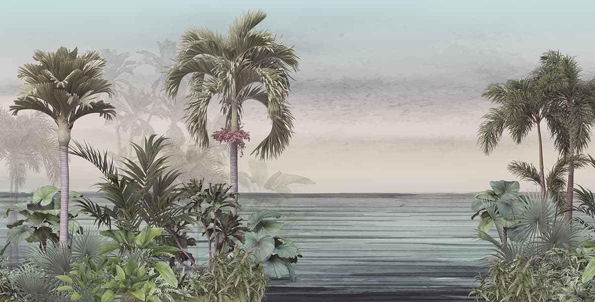 Palm Trees on Beach Wallpaper for Nature Style Walls pattern detail