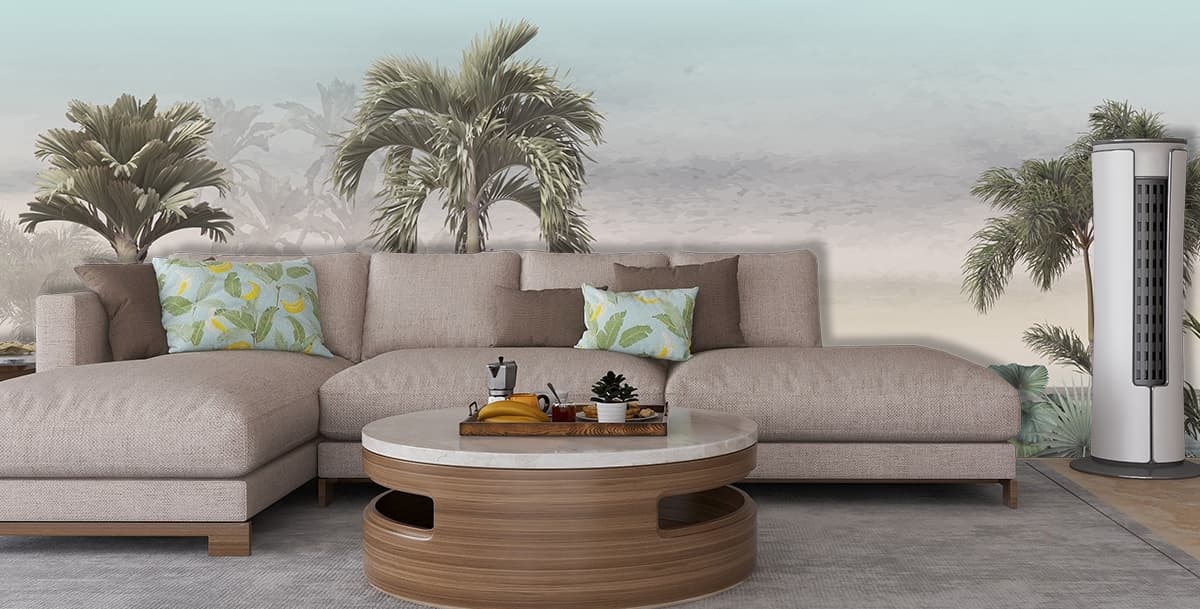 Palm Trees on Beach Wallpaper for Nature Style Walls shown in a room