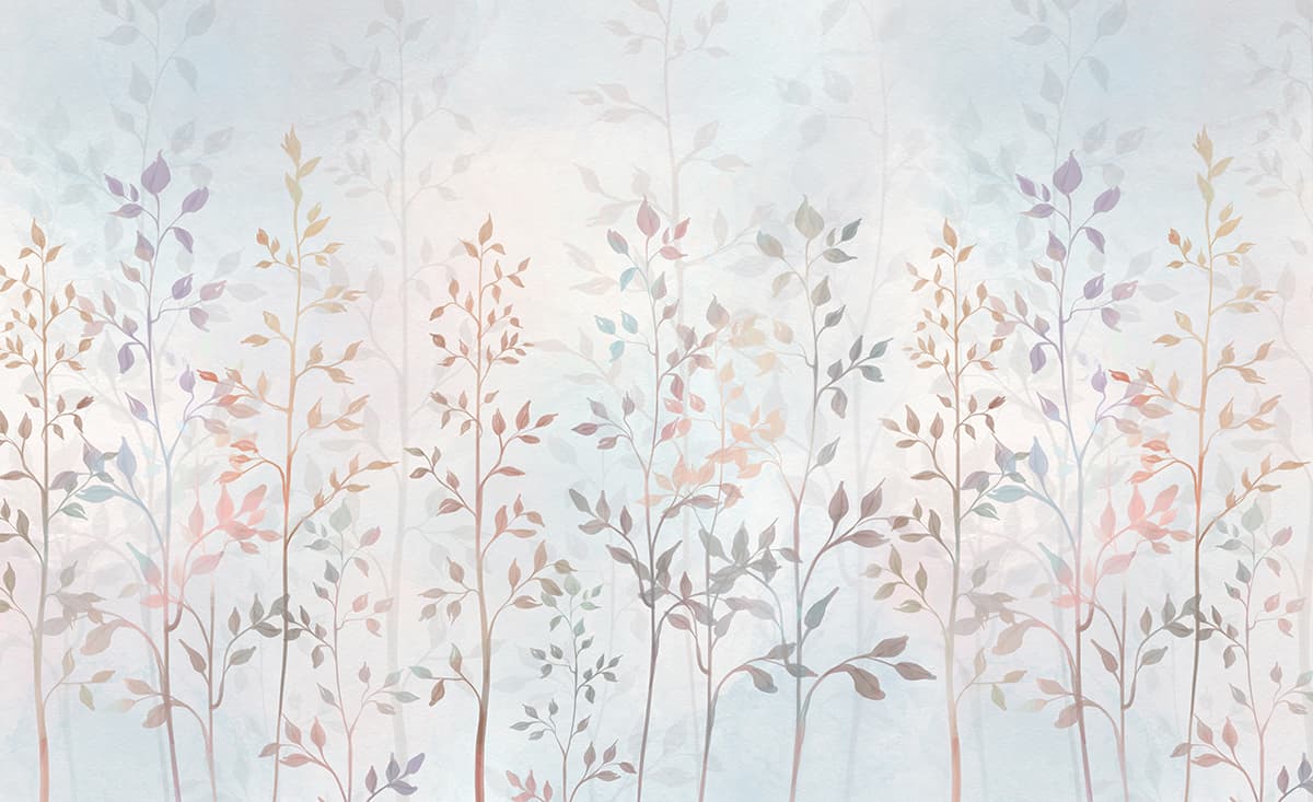 Hazebloom, Ethereal Faded Stem and Leaf Pattern Wallpaper pattern detail