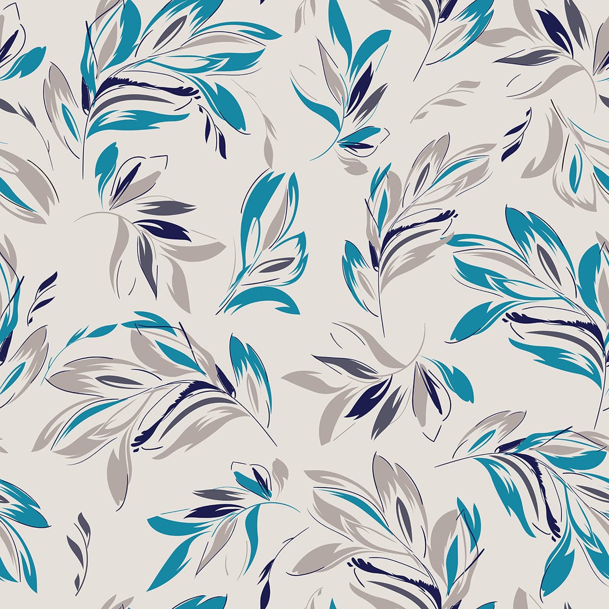 A Pattern of Blue and Grey Leaves Botanical Calm Wallpaper pattern detail