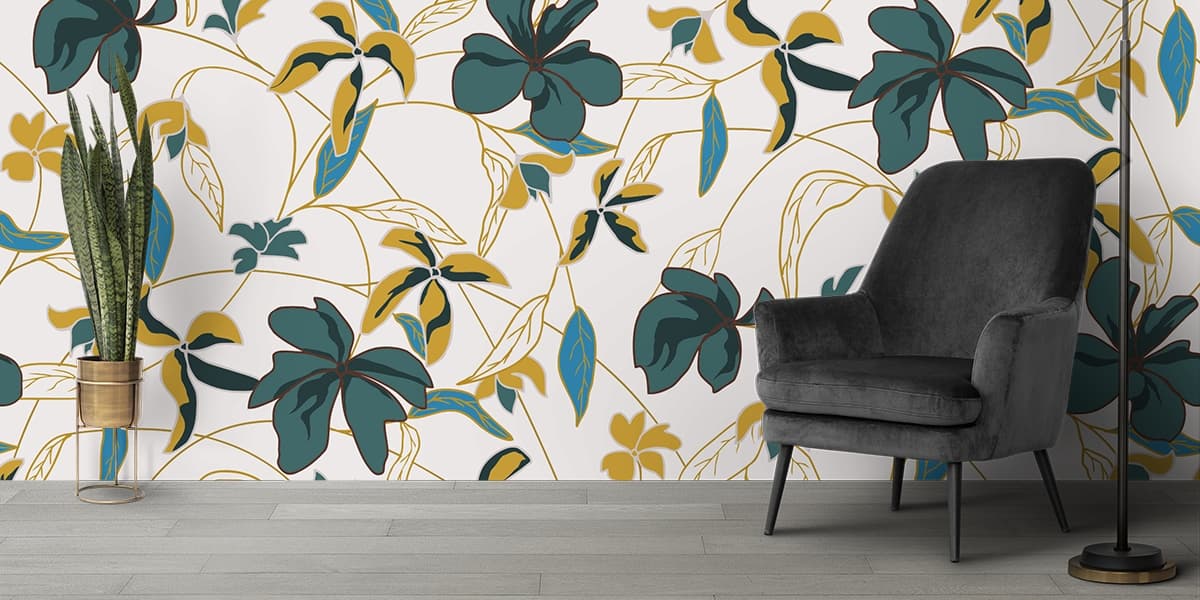 A Wallpaper Pattern of Leaf and Creepers for Wall shown in a room
