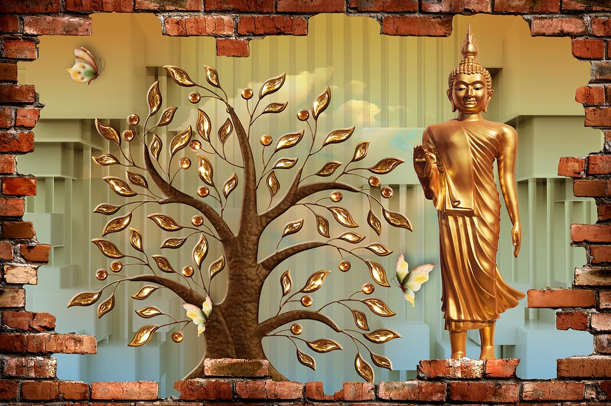 Gold Statue in Front of Tree Artistic Design wallpaper pattern detail