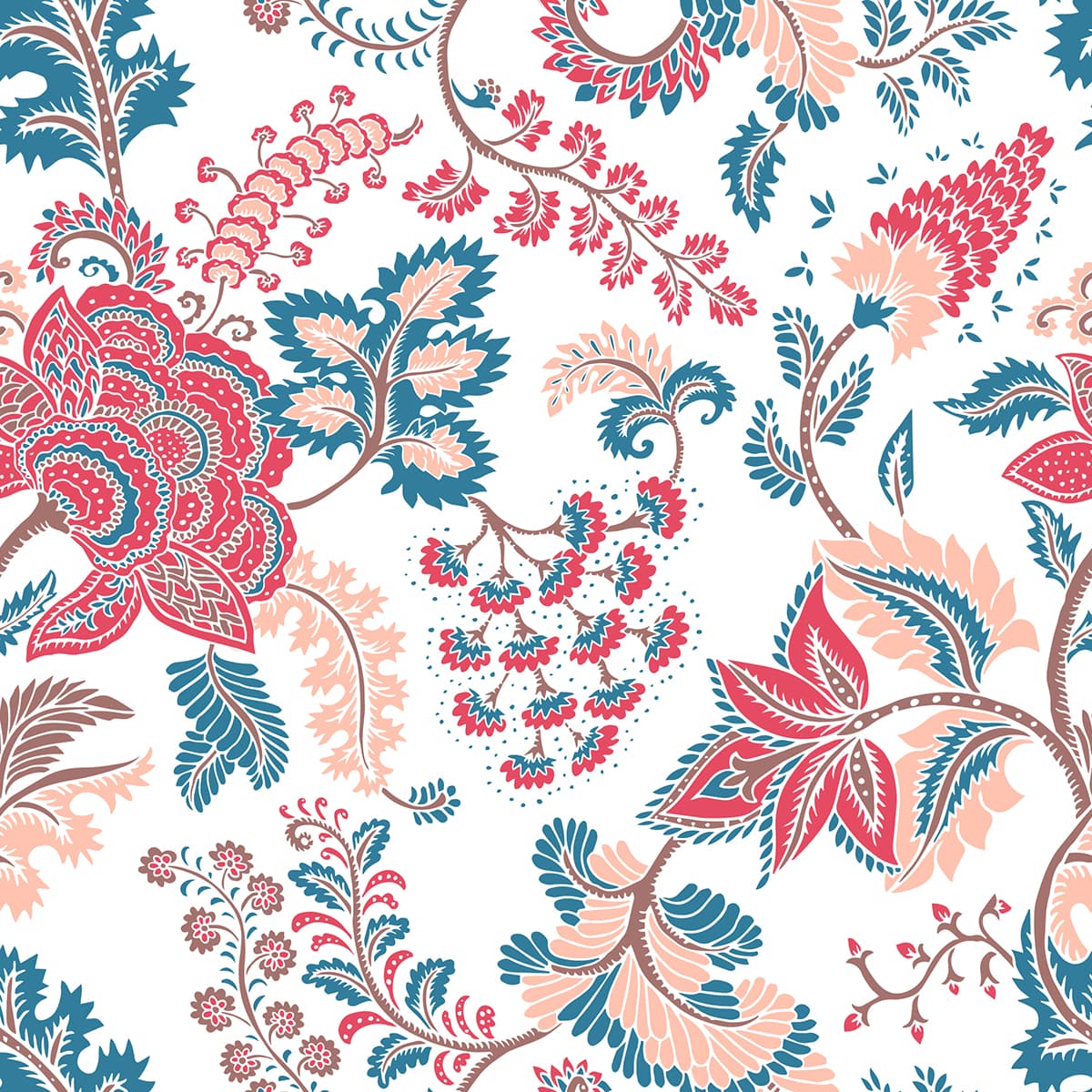 Stylish Botanical Flowers Leaves Pattern Wallpaper pattern detail