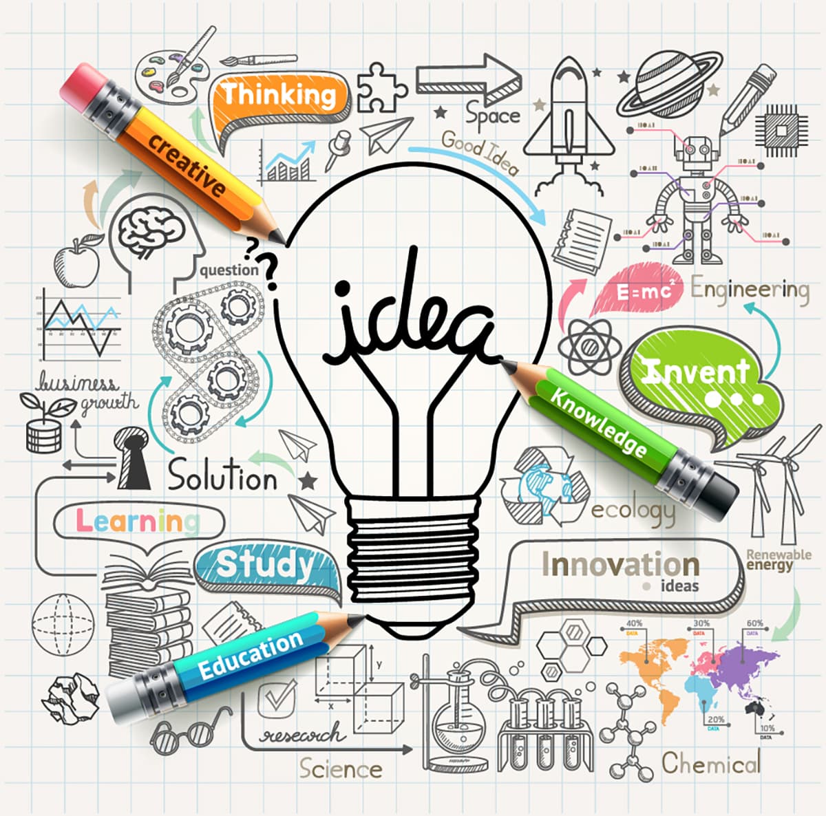 Light Bulb Drawing with Pencils Creative wallpaper pattern detail