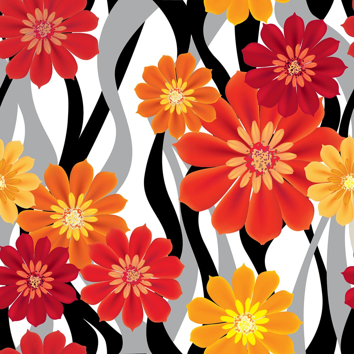 A pattern of flowers on a black and white background pattern detail