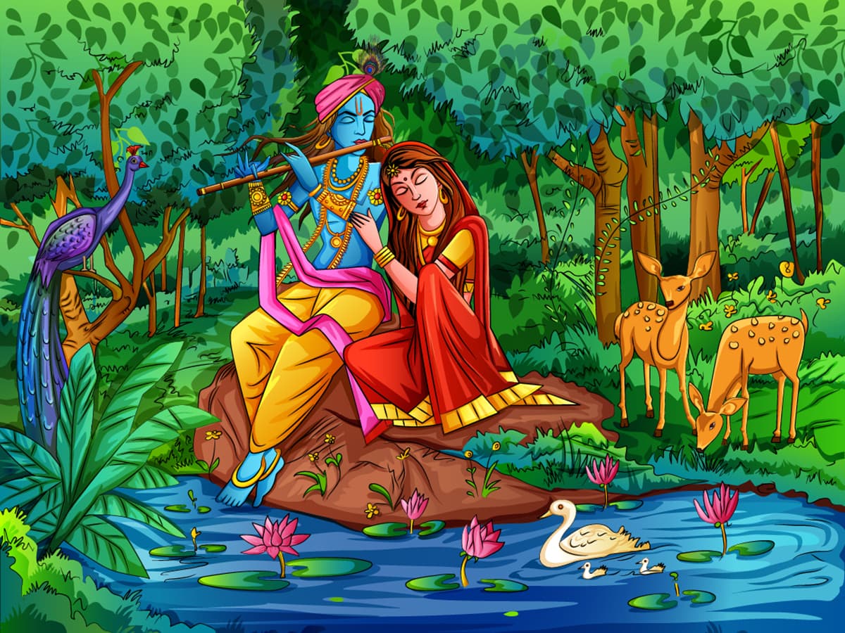 Beautiful And Serene Radha Krishna Wallpaper pattern detail