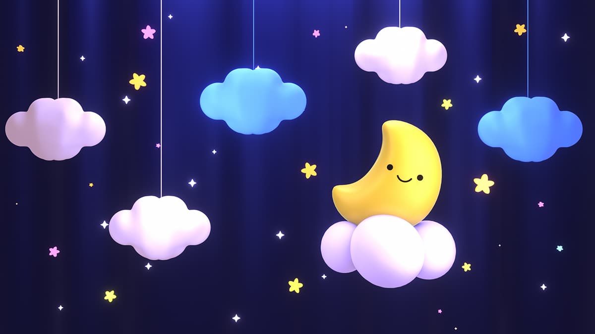 Cartoon Moon on Clouds Dreamy Kids Room Wallpaper pattern detail