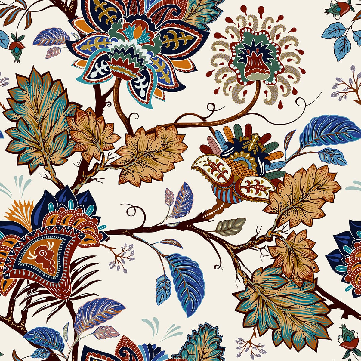 A colorful floral pattern on a white background pattern detail