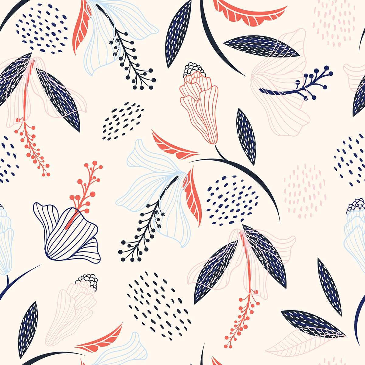 An Abstract Wallpaper Pattern of Tropical Flowers and Leaves pattern detail