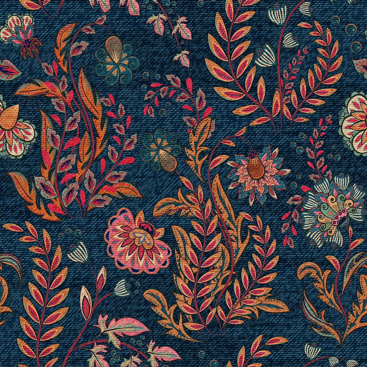 A floral pattern on a denim background pattern detail