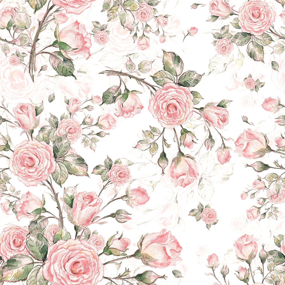 Watercolor Romantic Pink Rose Symphony Wallpaper pattern detail