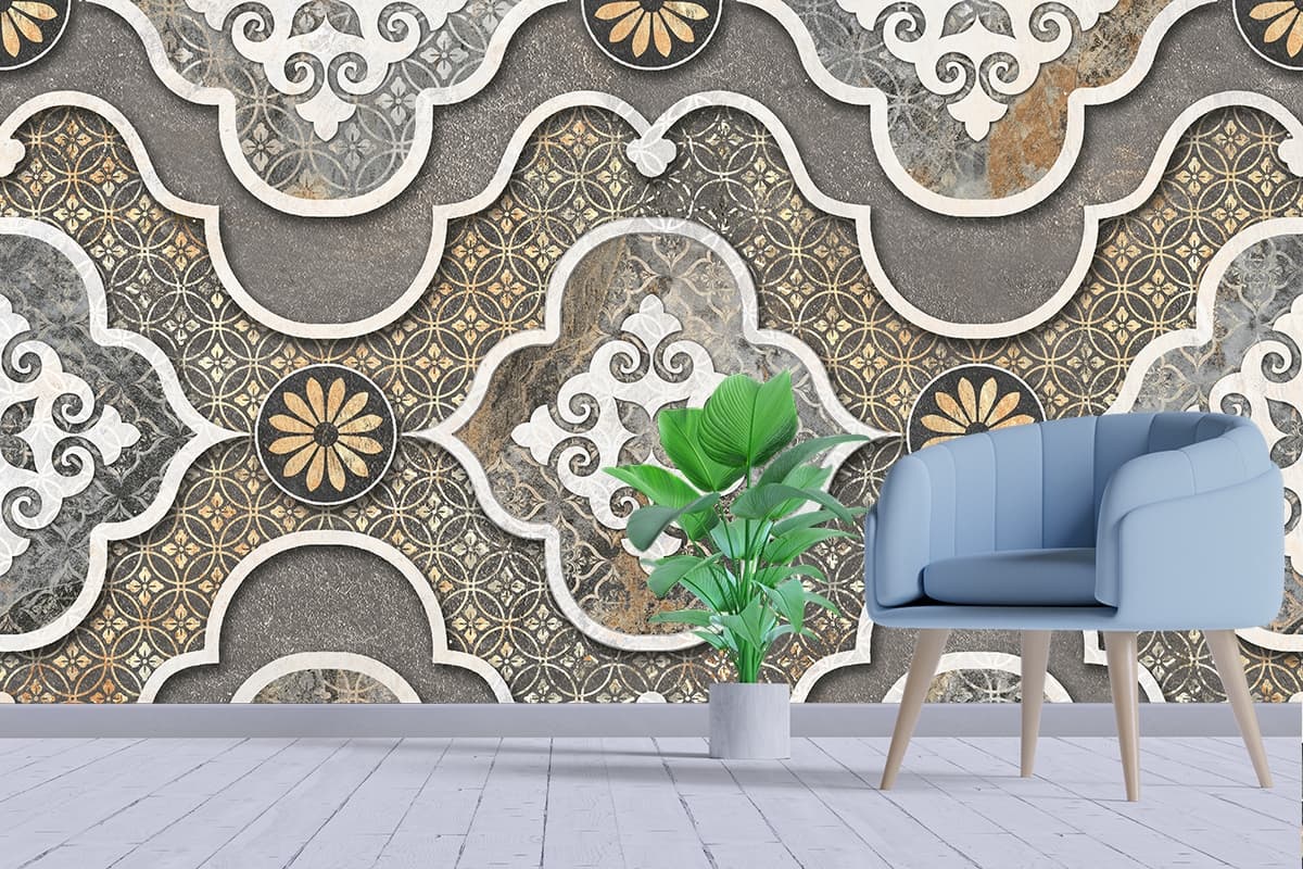 A Seamless Wallpaper Pattern for Wall shown in a room