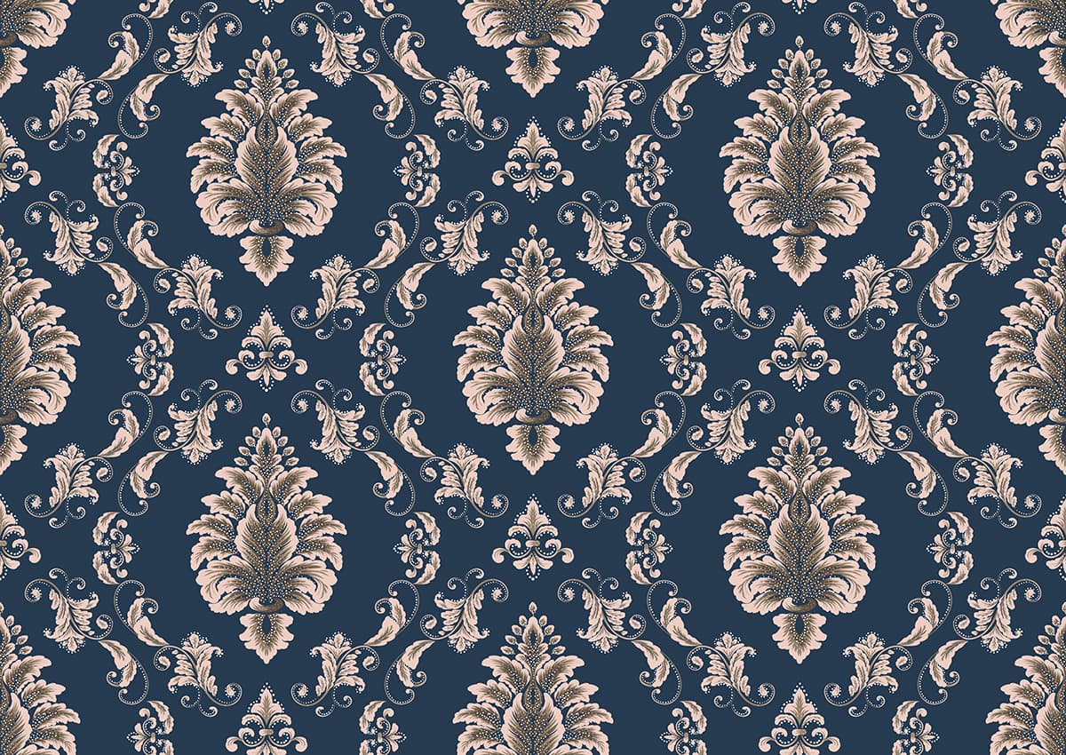 Blue Damask Pattern Wallpaper for Walls pattern detail