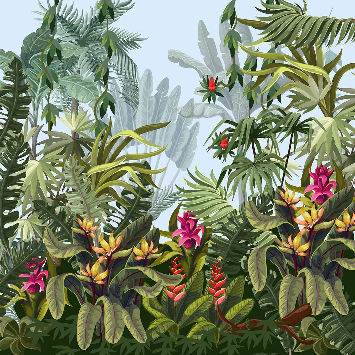 Tropical Plants and Flowers Wallpaper for Wall pattern detail