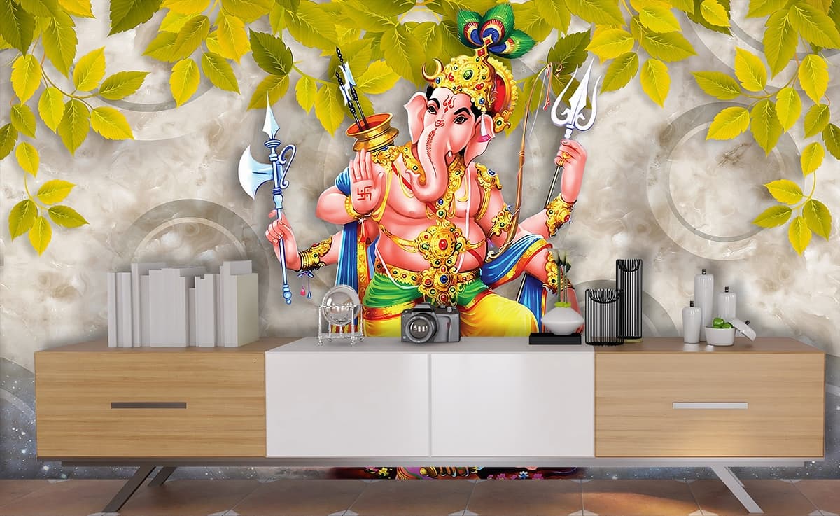 Divine Ganesh ji Wallpaper Mural shown in a room