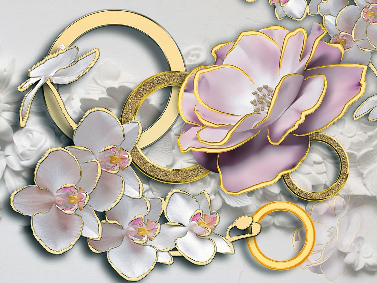 A Wallpaper of Flowers with a Golden Touch for Wall pattern detail