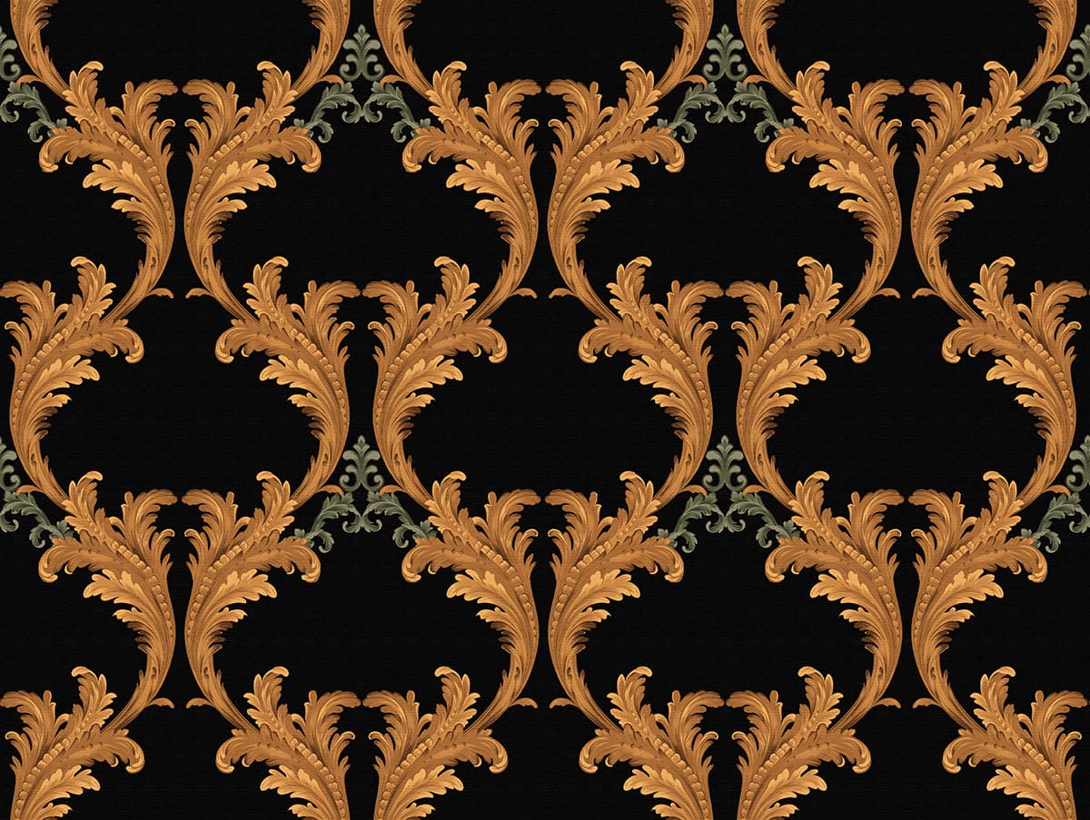Black and Gold Damask Wallpaper pattern detail