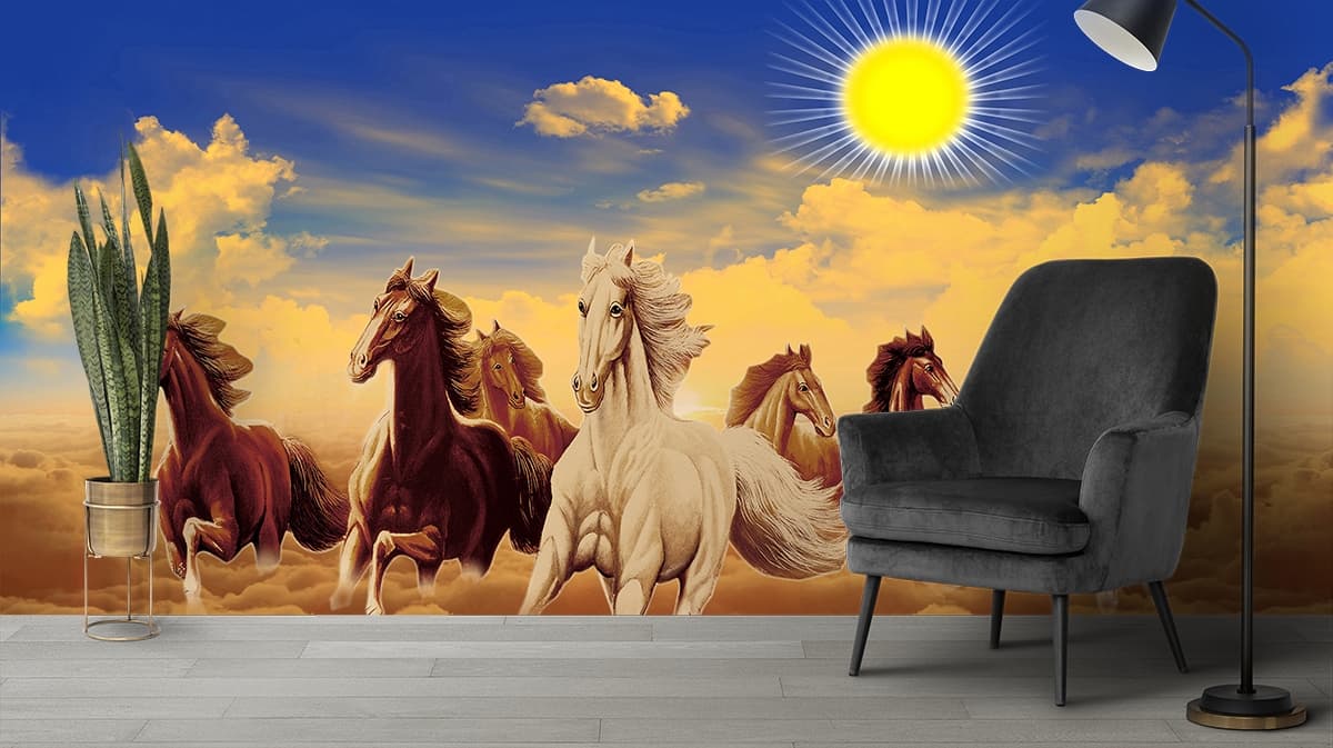 Wallpaper Lucky Seven Horses shown in a room