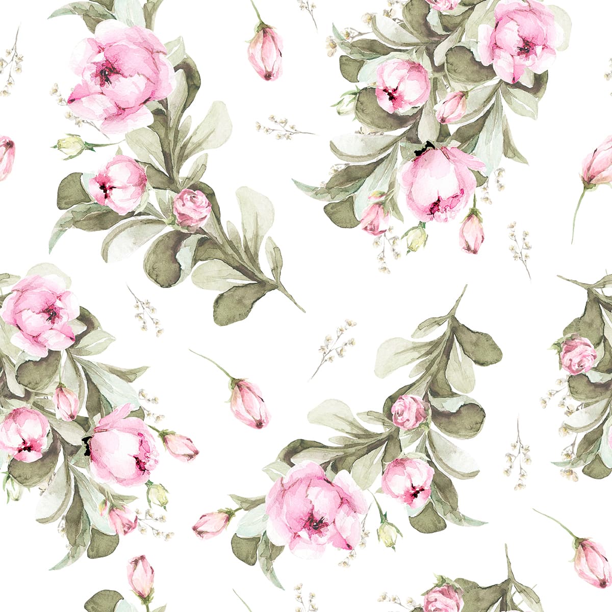 Watercolor Pink Peonies Wallpaper for Home pattern detail