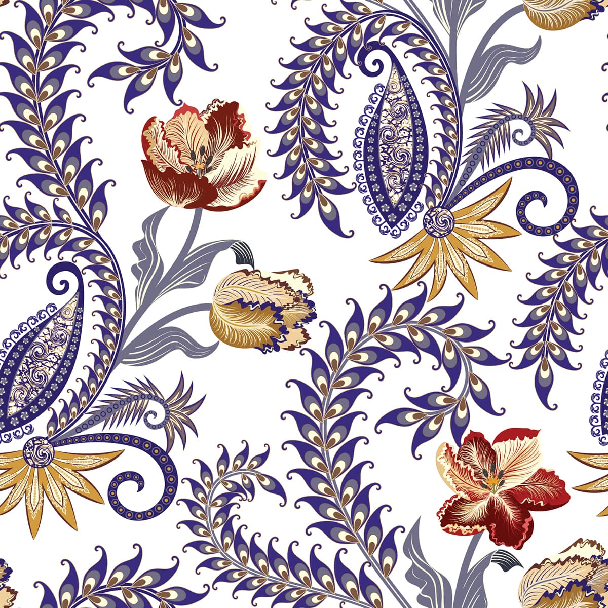 An Abstract Pattern of Flowers and Leaves pattern detail