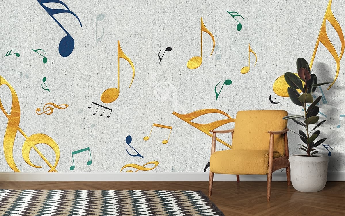 Decorative Musical Notes Wall Design wallpaper shown in a room