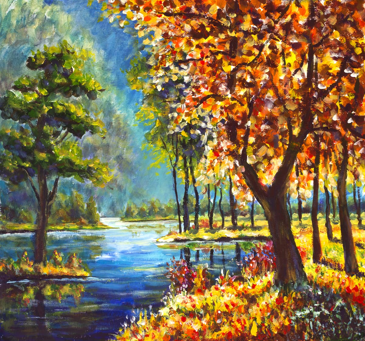 Luxury Vibrant Tulip Garden Oil Painting Wallpaper pattern detail